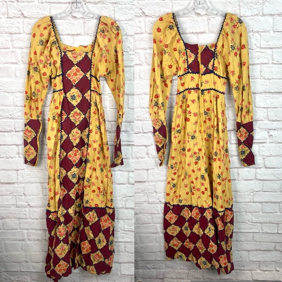 Gunne Sax Dresses & Skirts - Gunne Sax Rare Black Label Medieval Style Floral Yellow Maxi Dress Size 5